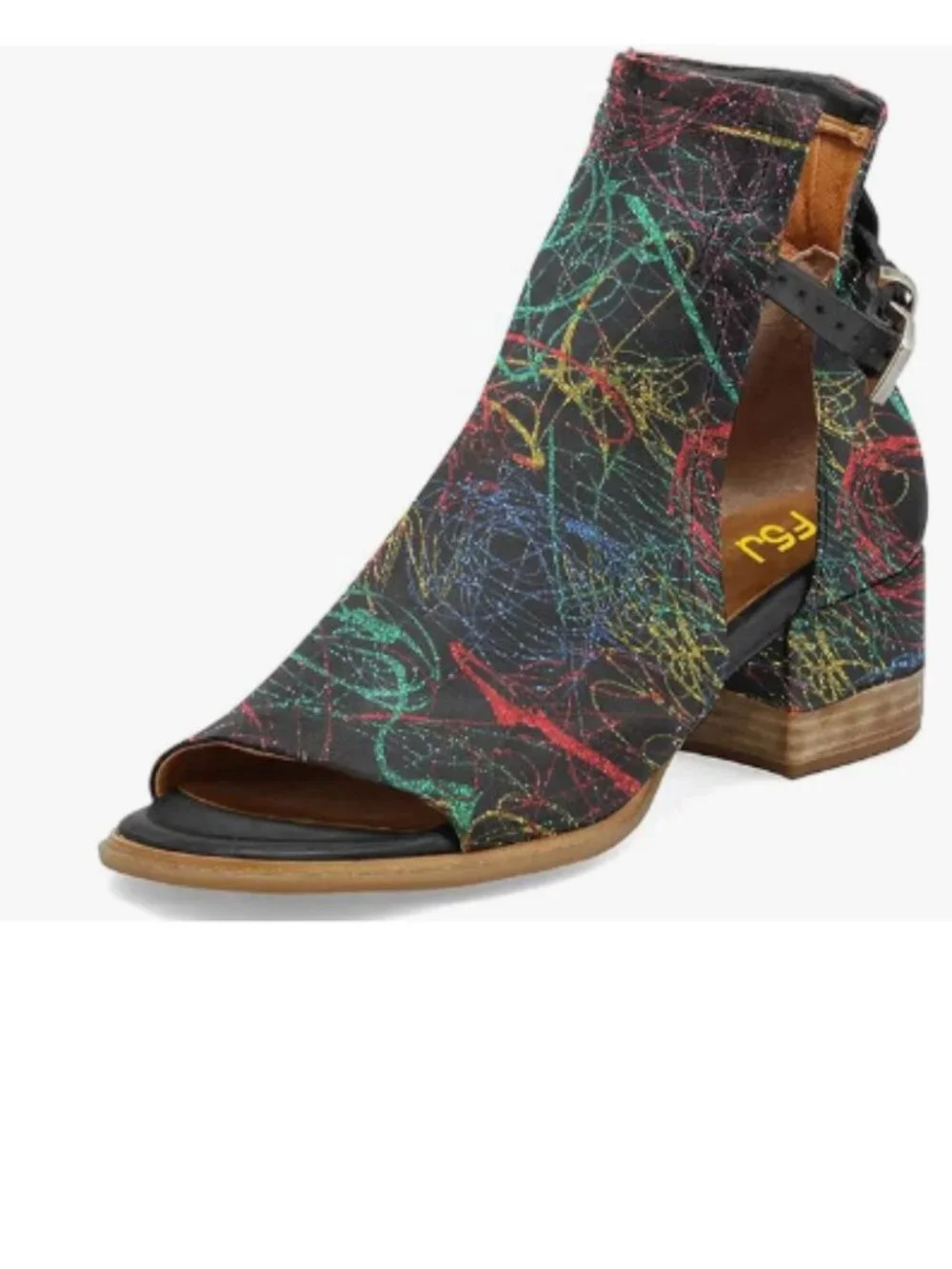 FSJ Color Lines Peep Open Toe Sandals Boot Cut Out Buckle Ankle Bootie